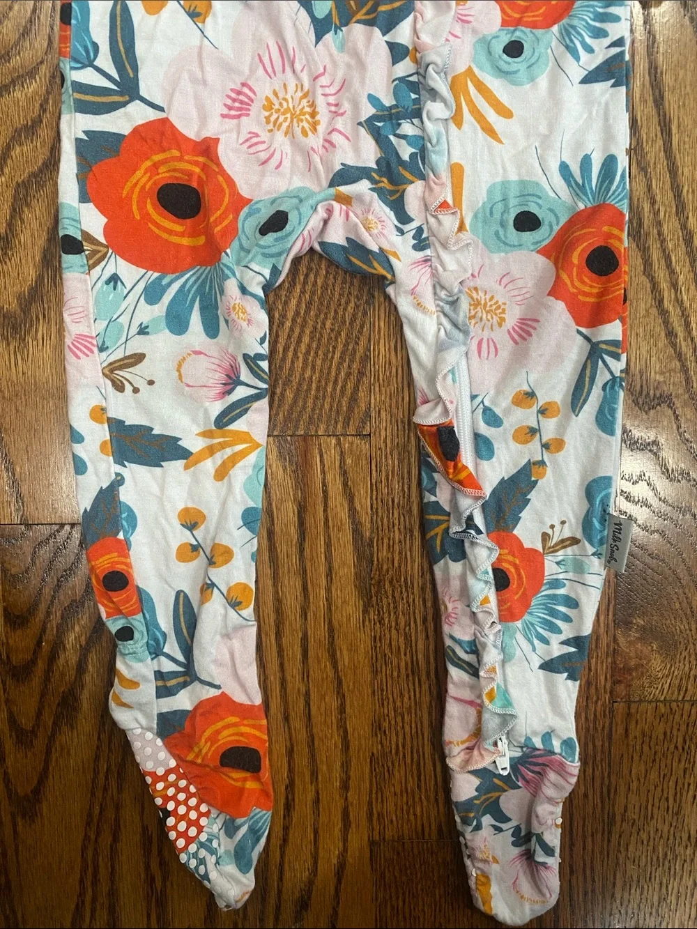 Milk Snob bamboo floral ruffle footie, size 6-12 months. Like new condition